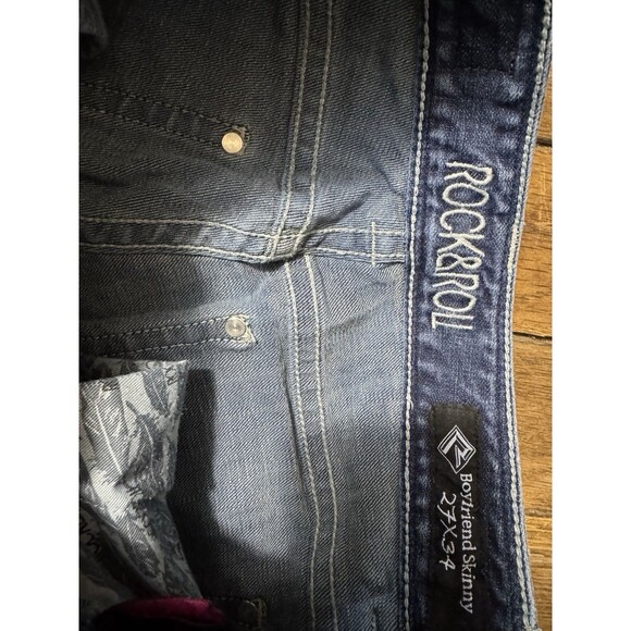 Rock & Roll Cowgirl Western Jeans Mid Wash Boyfriend Skinny Denim Womens 27 X 34 - Picture 4 of 5